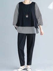 Loose Striped Stitching Color Matching Long Sleeve T-Shirt