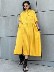 Ruffled Split-Joint Lapel Midi Dress