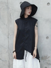 Black Cropped Stand Collar Sleeveless Blouse