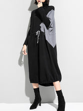 Women High Neck Color Block Drawstring Dress