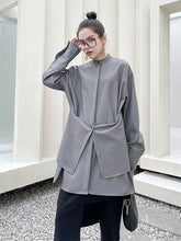 Women Stand Collar Long Sleeve Irregular Shirt