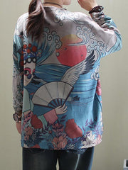 Loose Ethnic Style Print Contrast Color Sweater