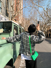 Women Plaid Pullover Lapel Casual Sweatshirt