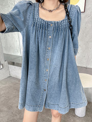 Square Collar Wash Water Denim Dress