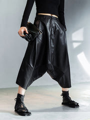 Minimalist Split-Joint High Waisted Harem Leather Pants