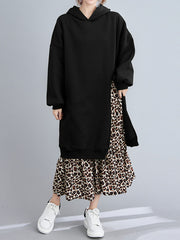 Women Plus Velvet Stitching Printed Dress