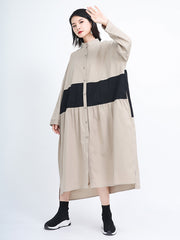 Cotton And Linen Stitching Contrast Dress