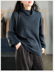 Women Retro Pullover Loose Solid Color Sweater