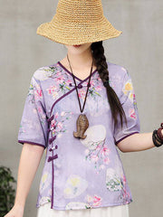 Retro Slouchy Plate Button Irregular T-Shirt