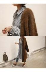 Loose Striped Lapel Midi Shirt Dress