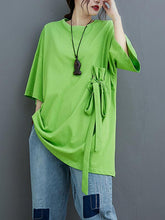 Loose Solid Color Bow-Embellished Half-Sleeve T-Shirt