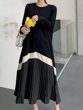 Long Sleeve Pleated Over Knee Loose Fitting Slimming Dress