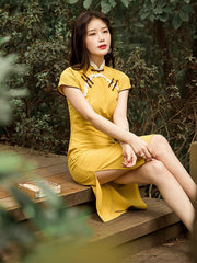 Original Printed Stand Collar Short Cheongsams