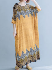 Casual Floral Printed Round-neck Maxi Dress