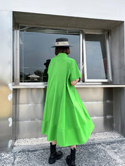 Retro Lapel Slim Solid Color Loose Casual Dress