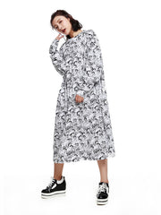 Women Round Neck Print Loose Casual Dress