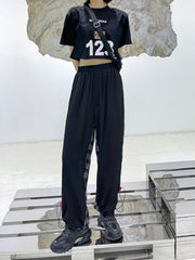 Simple Solid Plaid Stitching Loose Pants