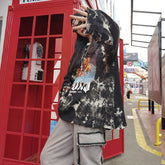 Loose Print Round Neck Long Sleeve Tie-Dye Sweatshirt