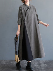 Women Plaid Printed Disc Button Dress