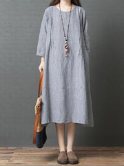 Loose Plaid Round-neck Long Sleeves Dress