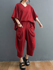 Loose Irregular Solid Half Sleeves Suit