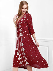 Embroidered V-neck Maxi Dress