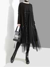 Women Net Yarn Big Swing Skirt Solid Color Dress