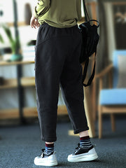 Women Retro Plus Velvet Thick Casual Pants