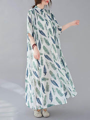 Original Printed Lapel Short Sleeve Shirt Dress