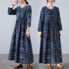 Retro Printed Stitching Loose Maxi Dress
