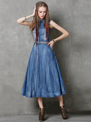 Vintage Embroidery Sleeveless Empire Dress