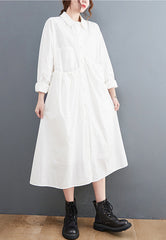 Side Drawstring Solid Color Shirt Midi Dress