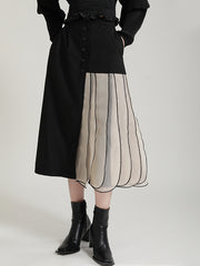 Retro Irregular Contrast Color Skirt