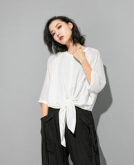 Women Stitching Bow Loose Loose T-Shirt