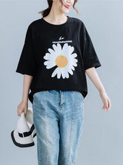 Loose Daisy Print Round Neck T-Shirt