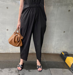Loose Solid Color Waist Sleeveless Jumpsuit