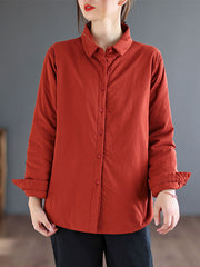 Retro Solid Color Lapel Collar Cotton Shirt