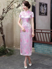 4 Colors Printed Split-side Long Cheongsam