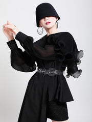 Long Sleeves Irregular Wrinkled Blouse