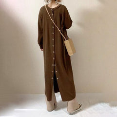 Knit Round Neck Long Sleeve Midi Dress