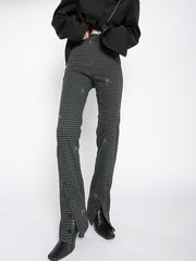 Women Retro Check Slim Fit Straight Casual Pants