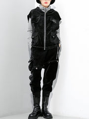 Women Zipper Stitching Hooded Vest