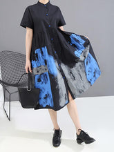 Original Flower Print Stand Collar Shirt Dress