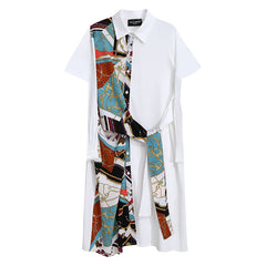 Short Sleeves Contrast Color Printed Midi Dress