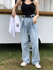 Empire Pleated Loose Jeans Wide-Leg Pants