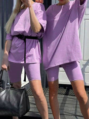 Women Pure Color Home Loose Sports Casual Suit