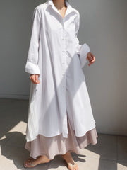 Loose Over Knee Pleated Ruffled Collar Solid Color Dress