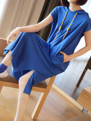 Original Solid Hooded Drawstring Dress