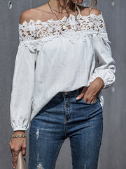 Lace Stitching One Shoulder Puff Sleeve T-Shirt