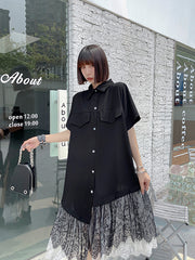 Stitching Lace Irregular Shirt Dress